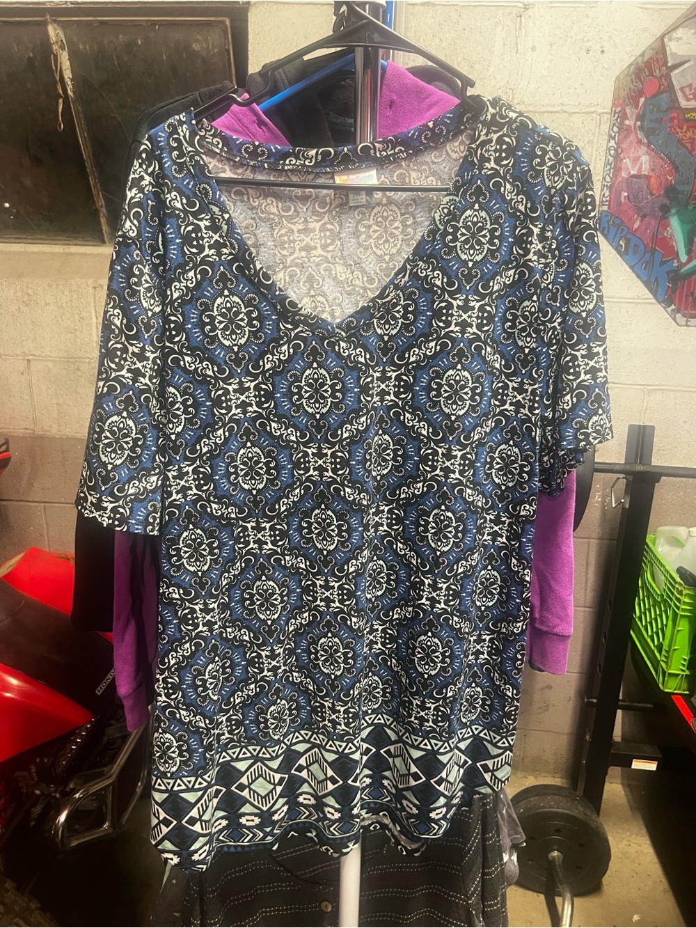 LuLaRoe Blue and Black Printed V-Neck Tunic
